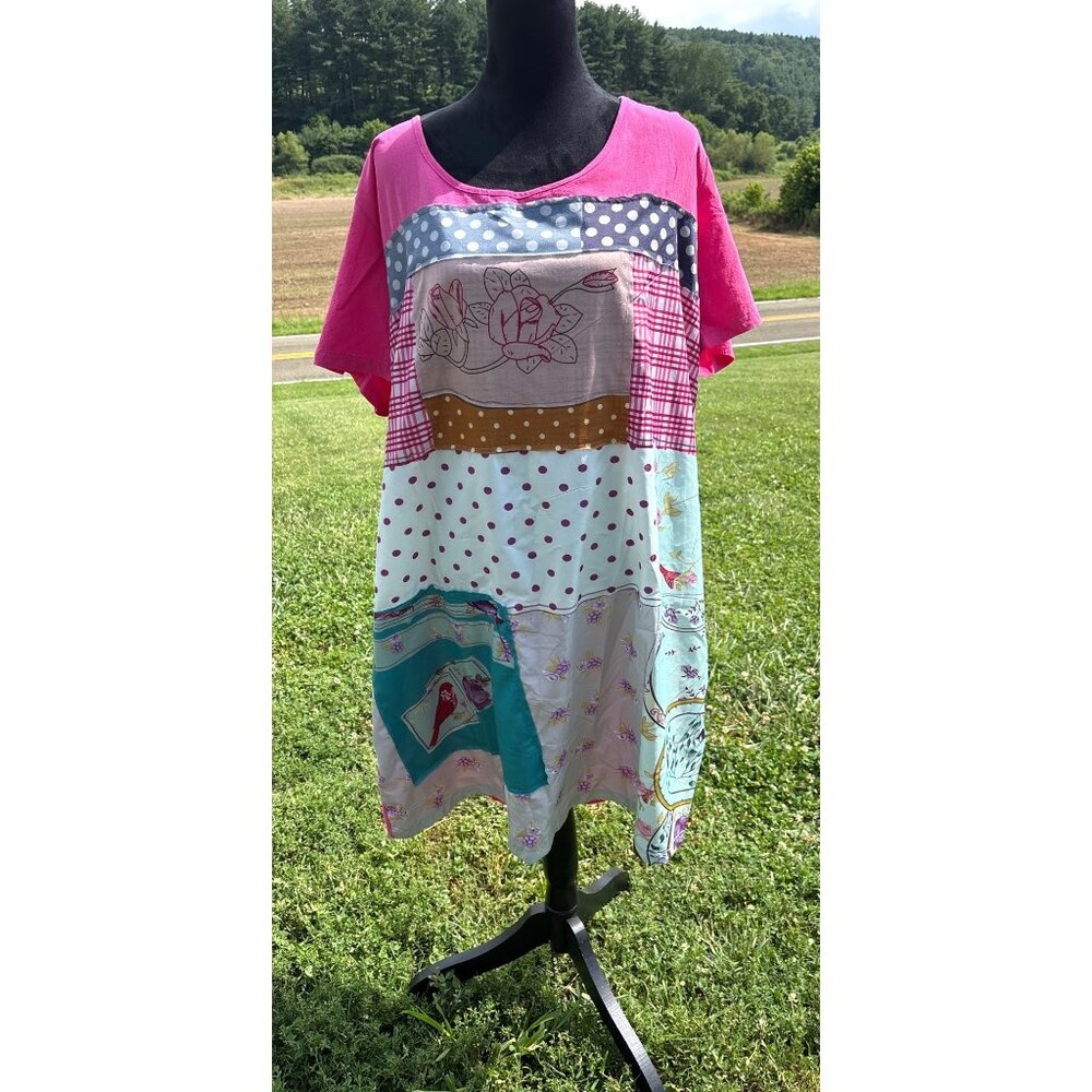 Patchwork Boho Dress Floral Polka Dots  Miss Look 5XL Lightweight A-line Hippie